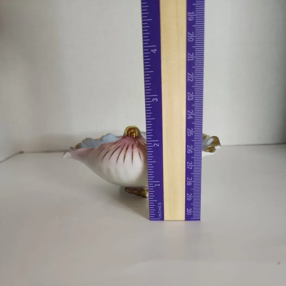 Vtg Chubu China Hand Painted Shell Shaped Trinket Dish Rose Pale Blue, Pink